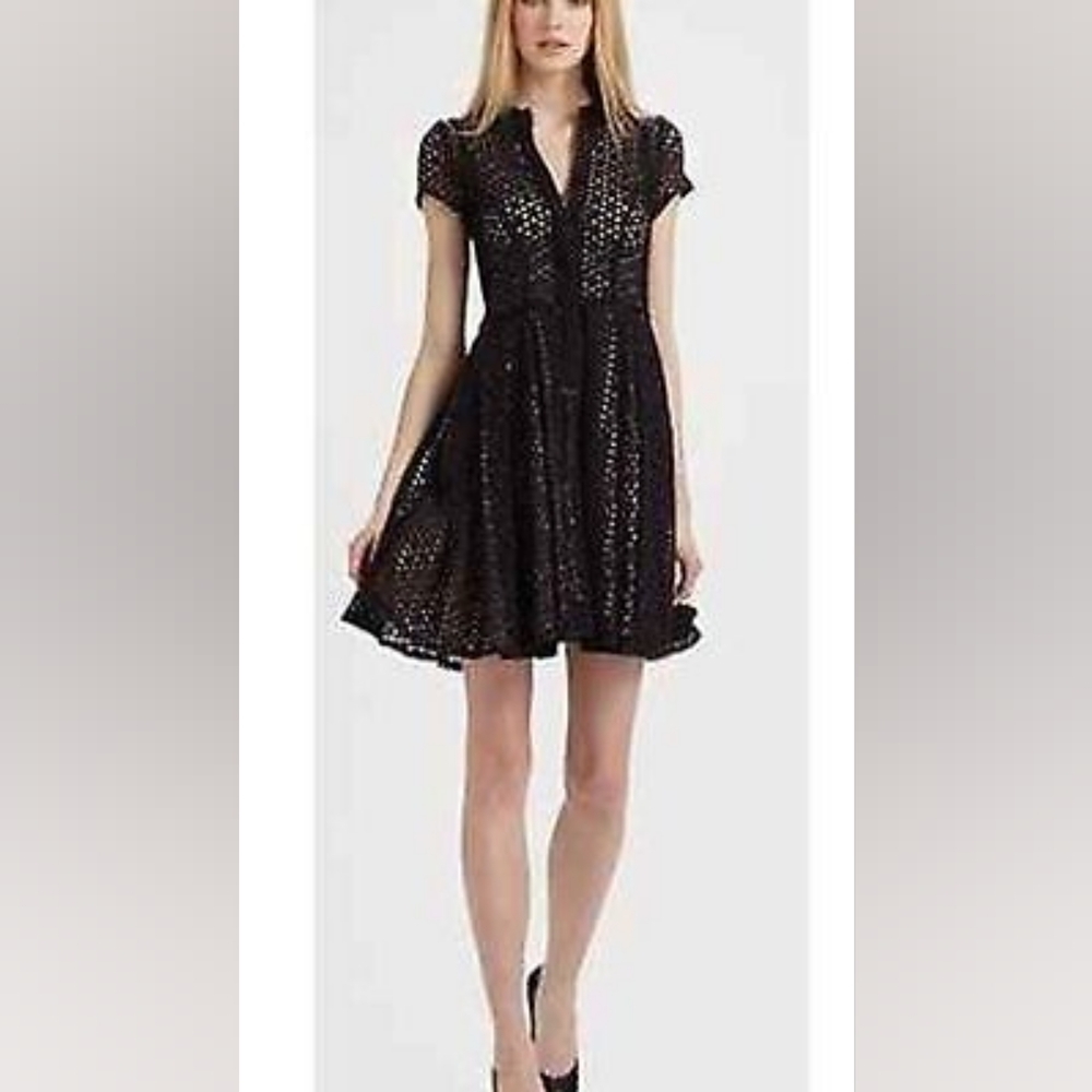 BCBG Max Azria Dasha Perforated Slip Mini Little Black Dress